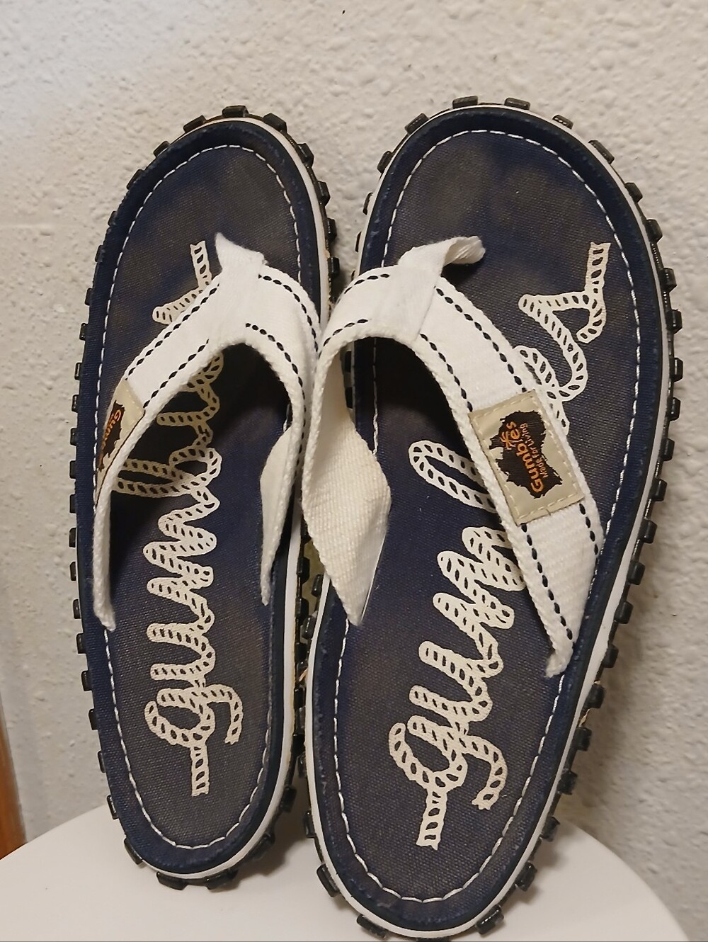Gumbies Blue & White Rope Print Thong Sandals